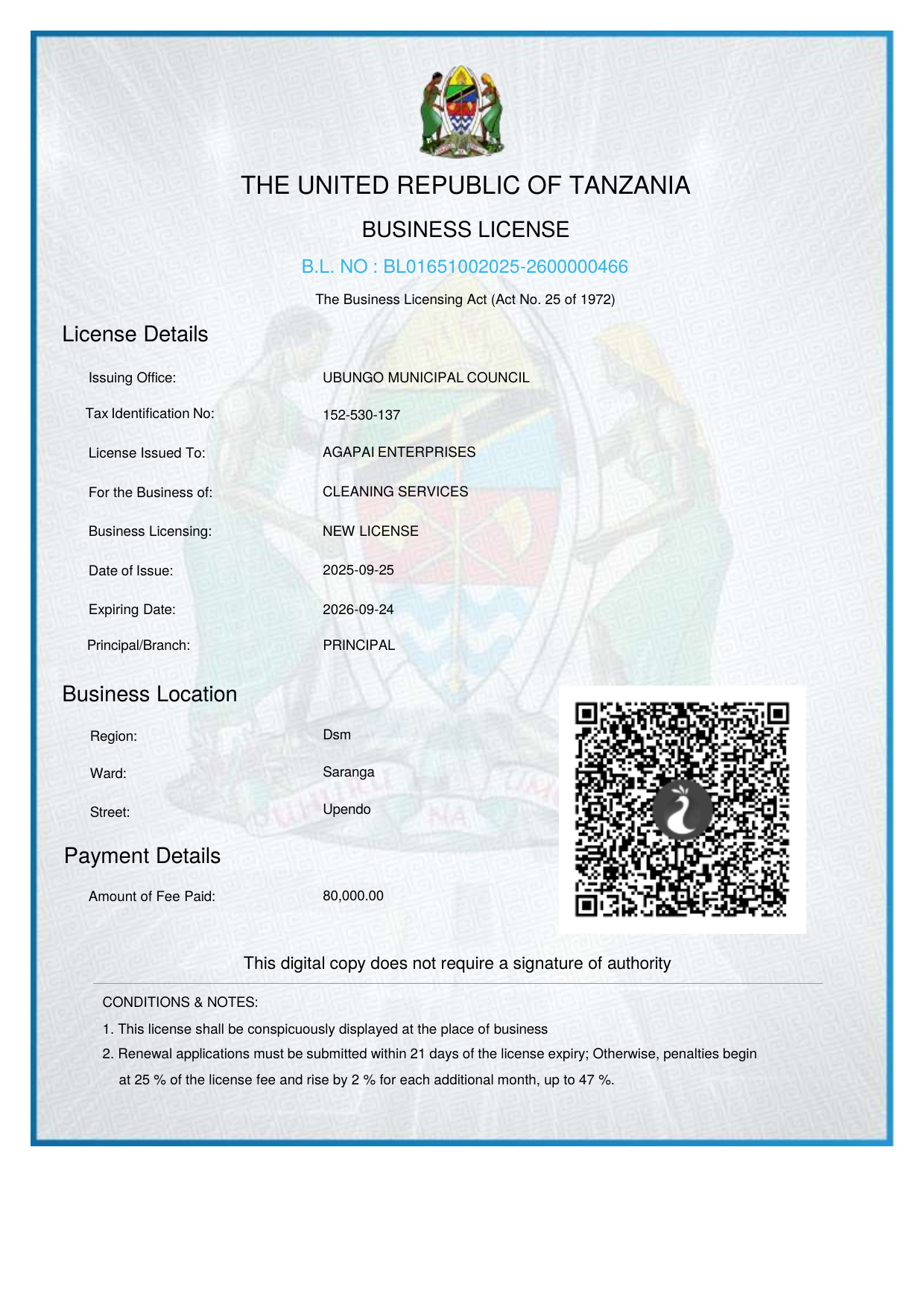 Business License (Ubungo Municipal)